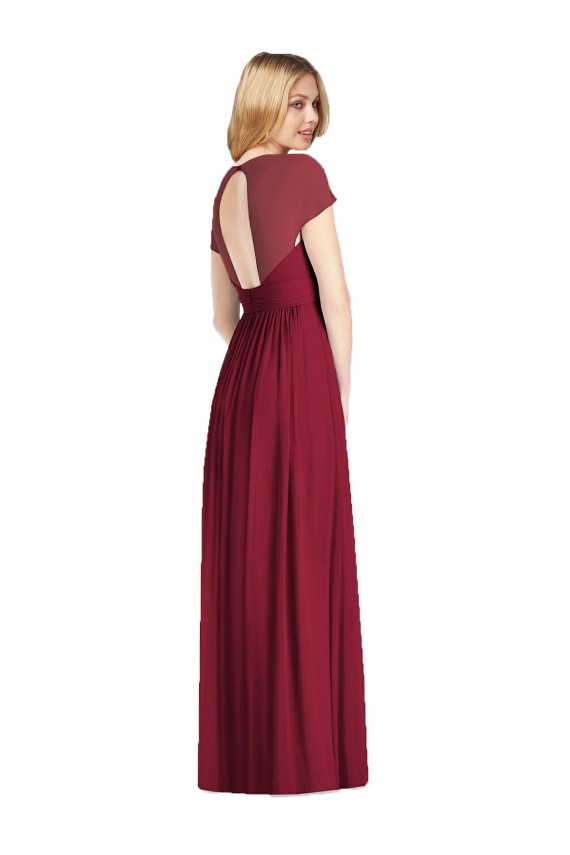 Buy V-Neck Cap Sleeves Sheer Back Chiffon Bridesmaid Dress UK