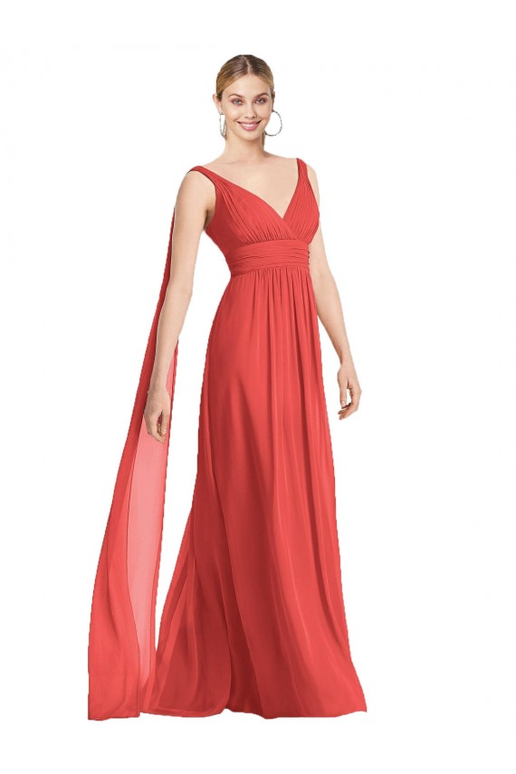 Buy Full-Length V-Neck Chiffon Bridesmaid Dress Streamers Back UK