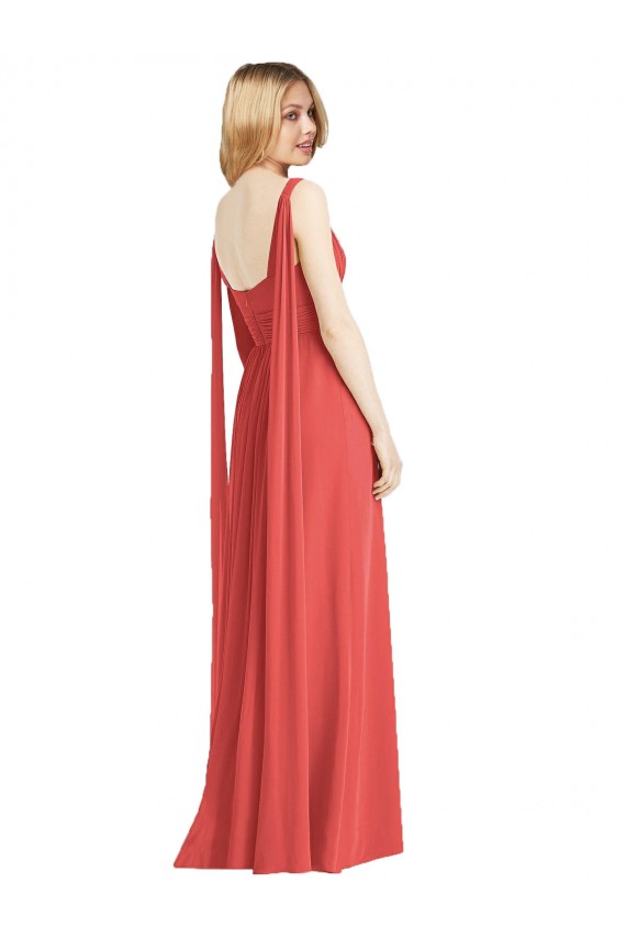 Buy Full-Length V-Neck Chiffon Bridesmaid Dress Streamers Back UK