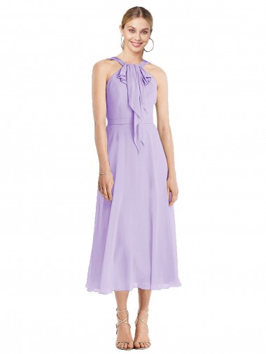 Buy Midi Length Halter Plunging V-Back Chiffon Bridesmaid Dress / Cocktail Dress UK