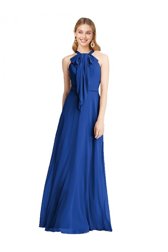 Buy Plunging V-Back Long Full Length Chiffon Bridesmaid Dress UK