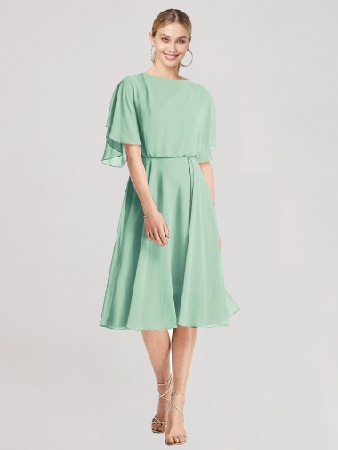 Buy Open Back Flutter Sleeves Cocktail Length Chiffon Bridesmaid Dress UK