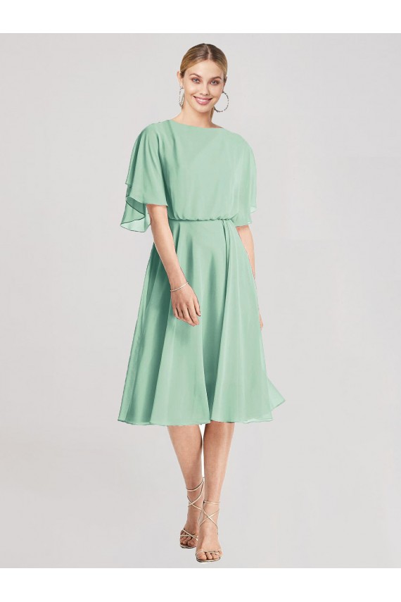 Buy Open Back Flutter Sleeves Cocktail Length Chiffon Bridesmaid Dress UK