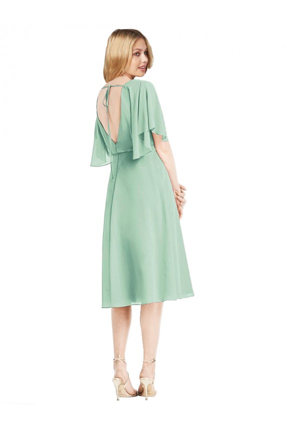 Buy Open Back Flutter Sleeves Cocktail Length Chiffon Bridesmaid Dress UK