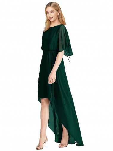 Buy Plunging V Back Flutter Sleeves Cocktail Length Chiffon Bridesmaid Dress UK