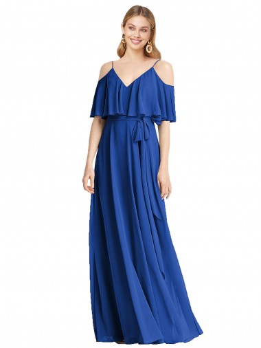 Buy Spaghetti Straps V-Neck Chiffon Bridesmaid Dress with Sash Tie UK
