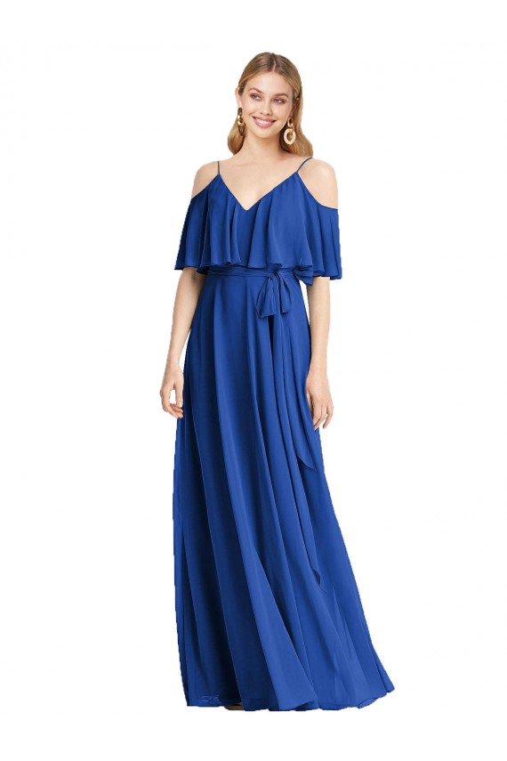 Buy Spaghetti Straps V-Neck Chiffon Bridesmaid Dress with Sash Tie UK