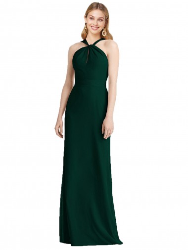 Buy Sleek Full-Length Twist Halter Chiffon Bridesmaid Dress UK