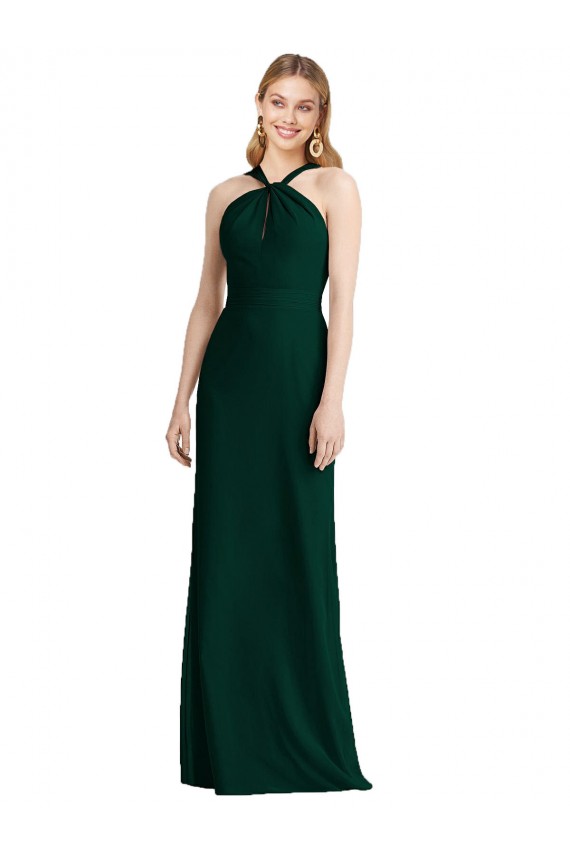 Buy Sleek Full-Length Twist Halter Chiffon Bridesmaid Dress UK