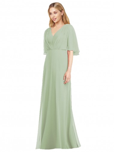 Buy Full Length Lux Chiffon Flutter Sleeves Bridesmaid Dress UK