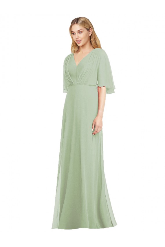 Buy Full Length Lux Chiffon Flutter Sleeves Bridesmaid Dress UK