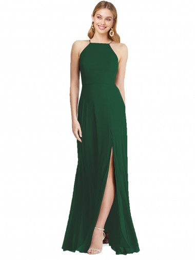 Buy High-Neck Maxi Bridesmaid Dress with Front Slit UK