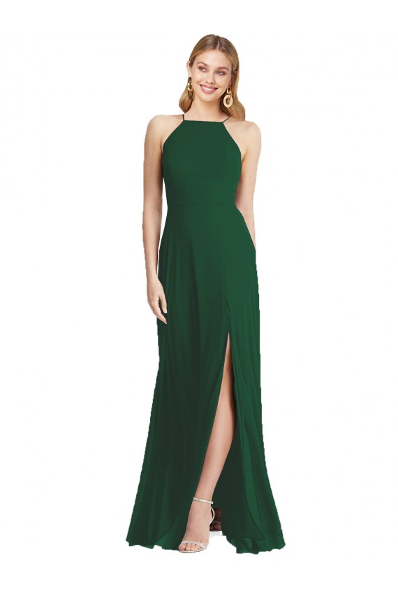 Buy High-Neck Maxi Bridesmaid Dress with Front Slit UK