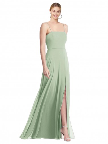 Buy Sleek Spaghetti Straps Low Back Square Neck Maxi Formal Chiffon Bridesmaid Dress UK