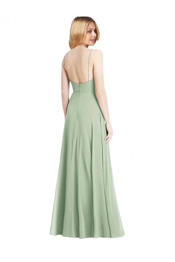 Buy Sleek Spaghetti Straps Low Back Square Neck Maxi Formal Chiffon Bridesmaid Dress UK