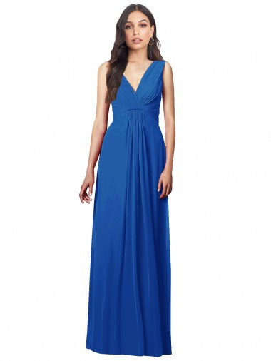 Buy Draped V-Neck Shirred Chiffon Maxi Bridesmaid Dress UK