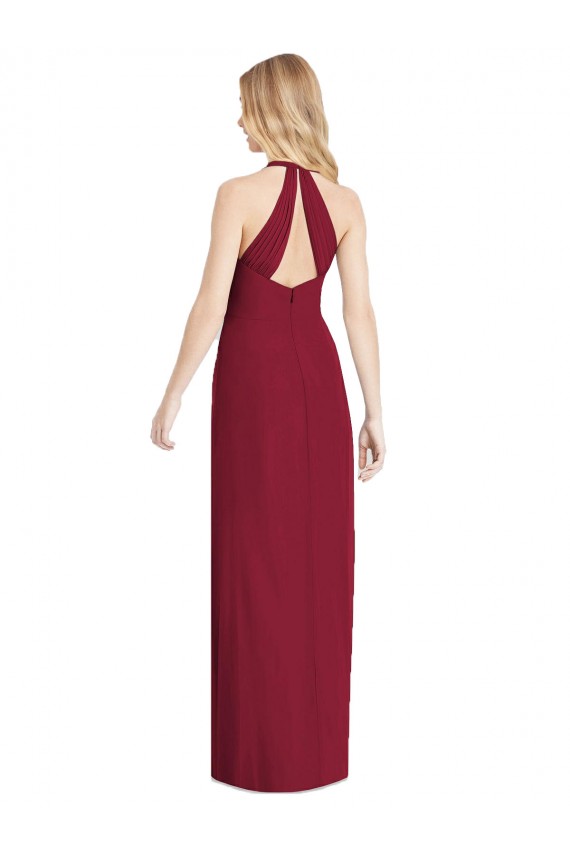 Buy V-Neck Halter Chiffon Maxi Formal Bridesmaid Dress Open Back UK