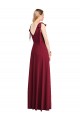 Buy Full Length Bow-Shoulder V-Back Chiffon Bridesmaid Dress with Front Slit UK
