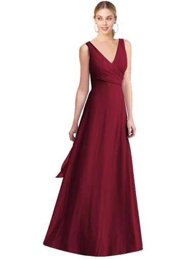 Buy Sleeveless V-Neck Chiffon Wrap Bridesmaid Dress UK