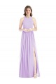 Buy Shirred Skirt Jewel Neck Halter Chiffon Bridesmaid Dress with Front Slit UK