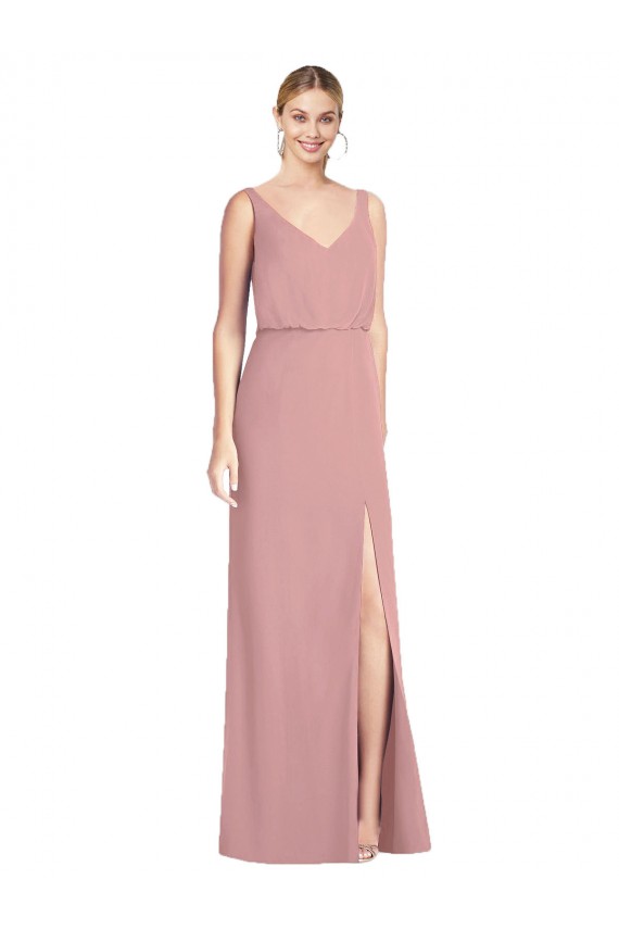 Buy Blouson Bodice Chiffon Bridesmaid Dress with Front Slit UK