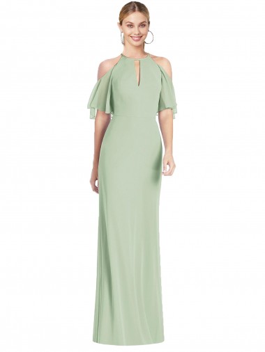 Buy Ruffle Cold-Shoulder Mermaid Chiffon Maxi Bridesmaid Dress UK