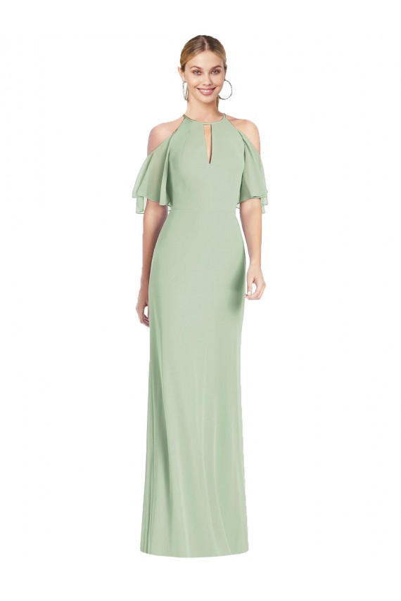 Buy Ruffle Cold-Shoulder Mermaid Chiffon Maxi Bridesmaid Dress UK