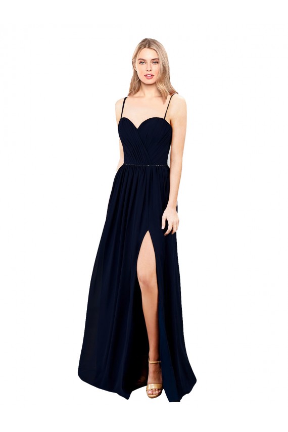 Buy Draped A-Line Chiffon Formal Bridesmaid Dress with Spaghetti Straps and High Slit UK