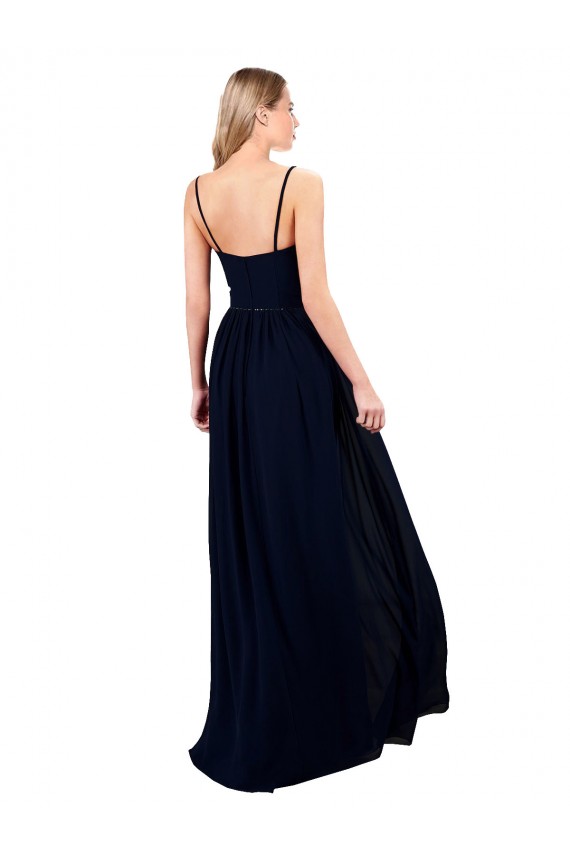Buy Draped A-Line Chiffon Formal Bridesmaid Dress with Spaghetti Straps and High Slit UK