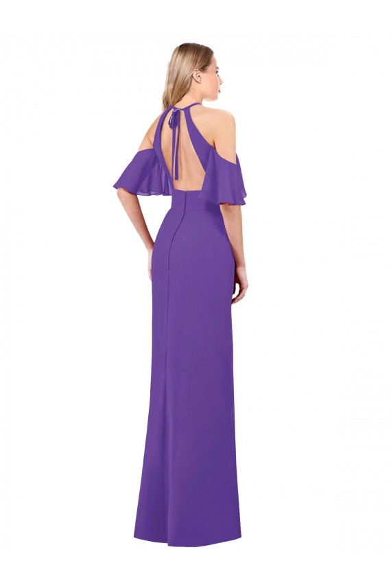 Buy Slim A-Line Chiffon Bridesmaid Dress with Off The Shoulder Ruffle Sleeves UK