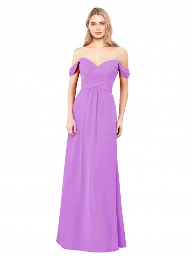 Buy Off The Shoulder Draped Sleeves A-Line Chiffon Bridesmaid Dress UK