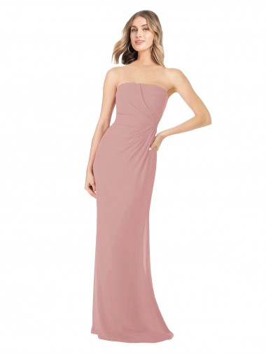 Buy Draped Strapless Sheath Long Chiffon Bridesmaid Dress UK