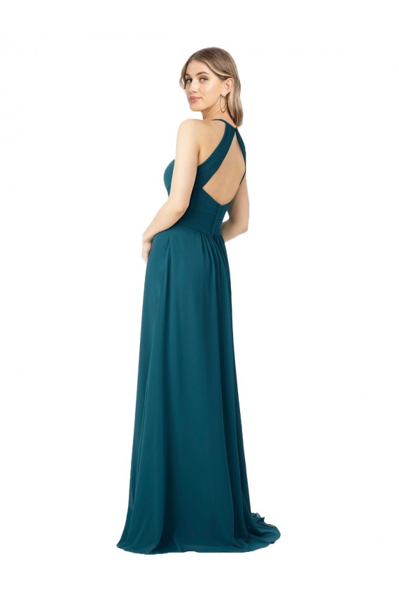 Buy Draped High Neck Keyhole Back Bridesmaid Dress with Front Slit UK