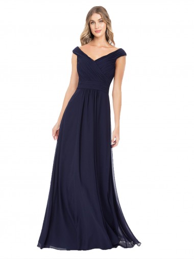 Buy Off the Shoulder Classic Chiffon Bridesmaid Dress with Draped Bodice UK