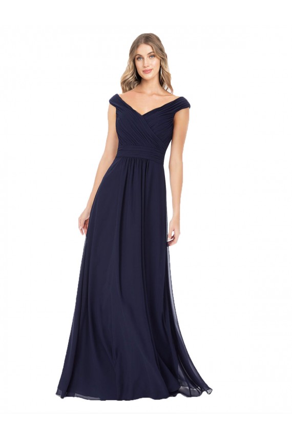 Buy Off the Shoulder Classic Chiffon Bridesmaid Dress with Draped Bodice UK