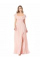 Buy Flutter Cap Sleeves Square Neck Ruffle Chiffon Bridesmaid Dress UK