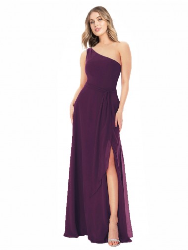 Buy One Shoulder Chiffon Bridesmaid Dress with Tie Belt UK