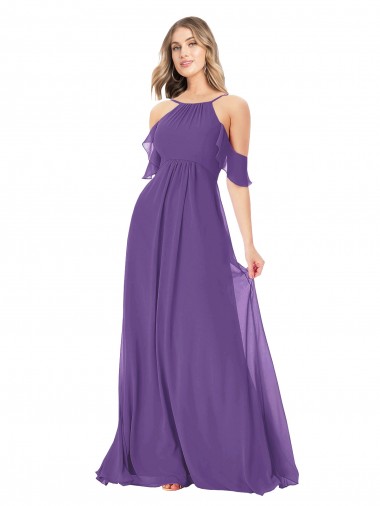Buy Cold Shoulder Flutter Sleeves Chiffon Bridesmaid Dress UK