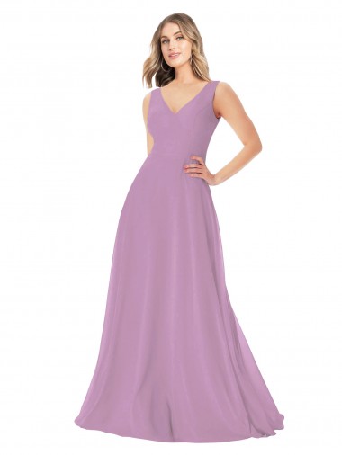 Buy Simple Chiffon V-Neck Bridesmaid Dress with Draped V-Back UK