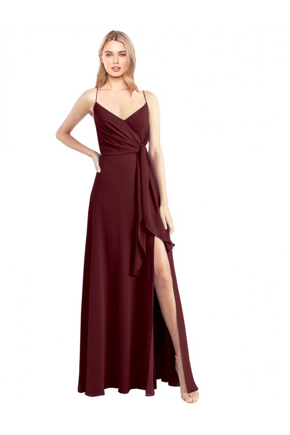 Buy Spaghetti Straps V-Neck Long Chiffon Bridesmaid Dress with Side Slit UK