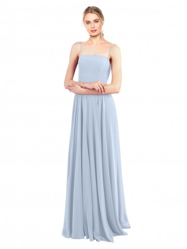 Buy Luxe Chiffon Straight Neckline Long Chiffon Bridesmaid Dress with Skinny Straps UK