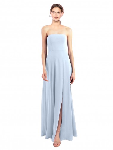Buy Fitted Strapless Full Length Chiffon Bridesmaid Dress with Front Slit UK