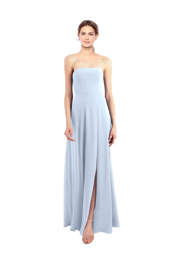 Buy Fitted Strapless Full Length Chiffon Bridesmaid Dress with Front Slit UK