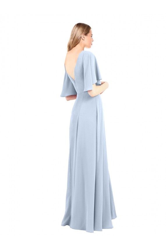 Buy V-Neckline and Cascading Flutter Sleeves Chiffon Bridesmaid Dress with Front Slit UK
