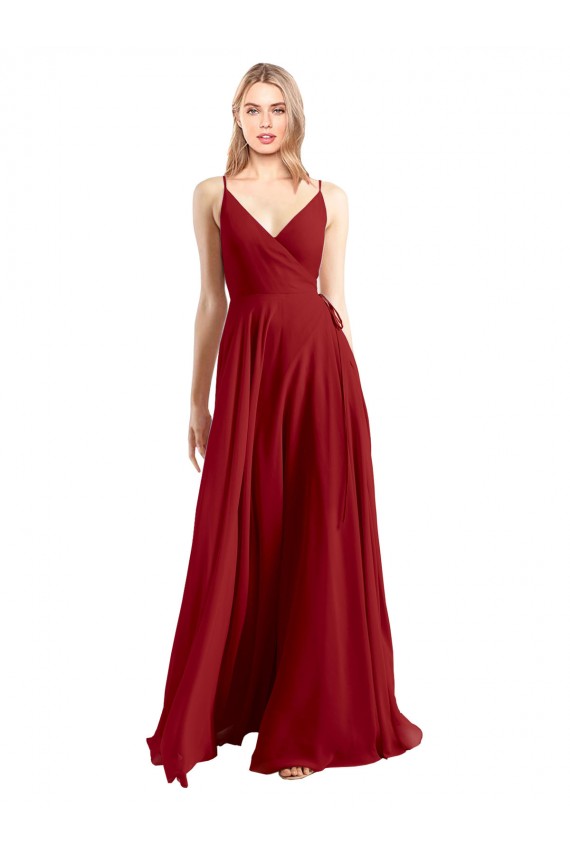 Buy A-Line Spaghetti Straps V-Neckline Chiffon Bridesmaid Dress Open Back UK