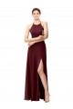 Buy Slim Long High Halter Neck Chiffon Bridesmaid Dress with High Side Slit UK