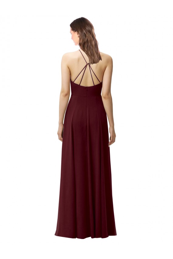Buy Slim Long High Halter Neck Chiffon Bridesmaid Dress with High Side Slit UK