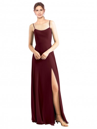 Buy Sleek Fit and Flare Long Scoop Neck Chiffon Bridesmaid Dress with High Side Slit UK