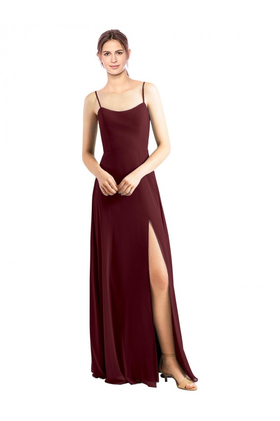 Buy Sleek Fit and Flare Long Scoop Neck Chiffon Bridesmaid Dress with High Side Slit UK