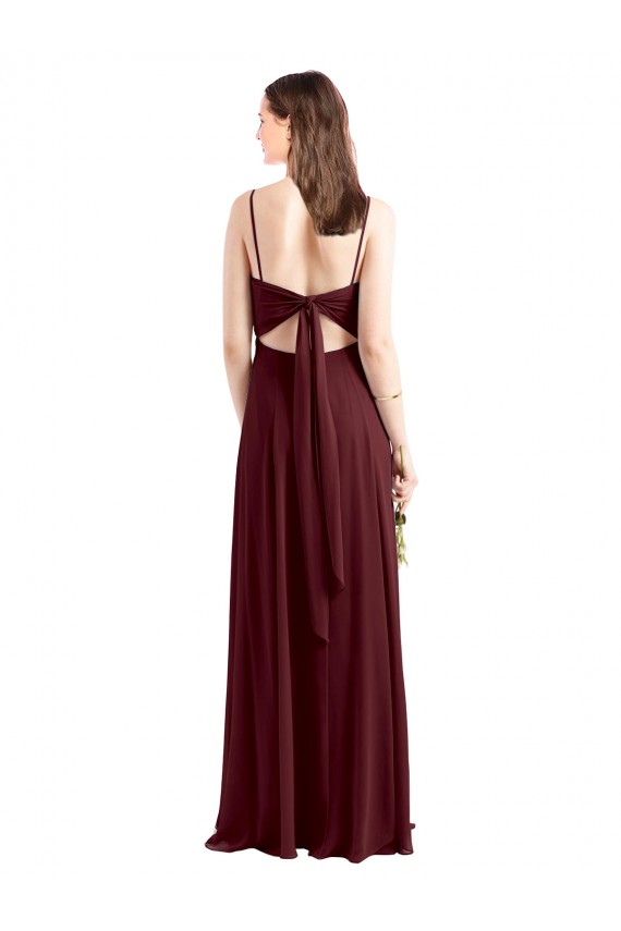 Buy Sleek Fit and Flare Long Scoop Neck Chiffon Bridesmaid Dress with High Side Slit UK